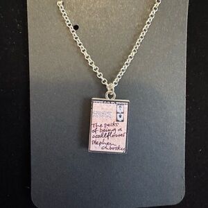 Book Pendant Necklace — Pink 'The Perks of Being a Wallflower'
